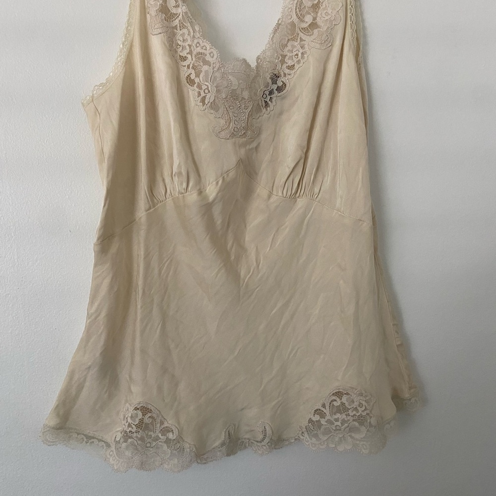 Ann Taylor Cream Lace-Trim Chemise